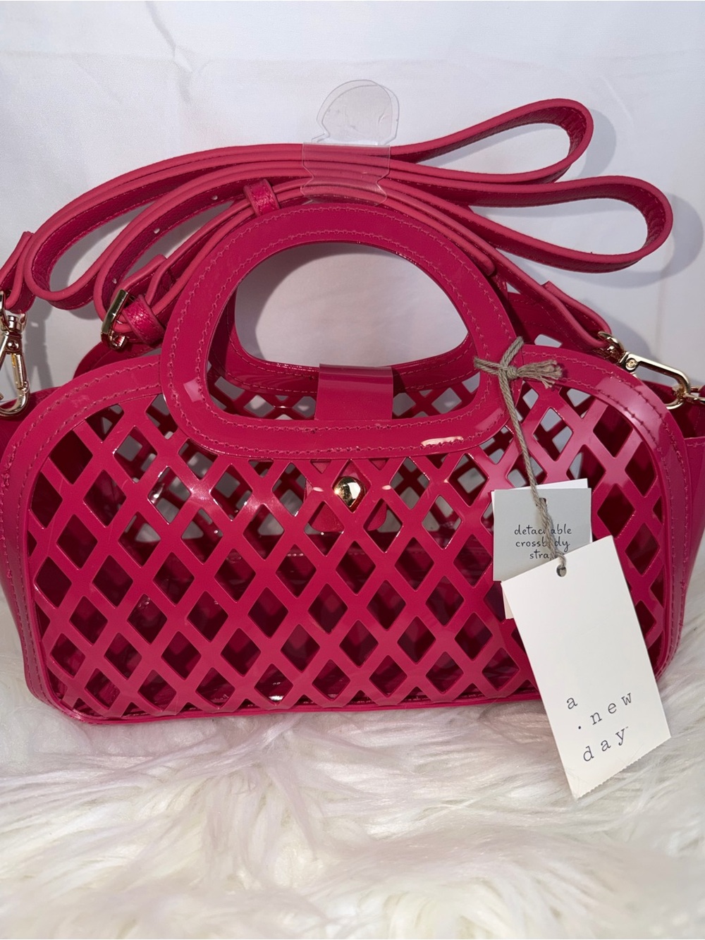 a new day Hot Pink Lattice Crossbody Bag with Detachable Strap